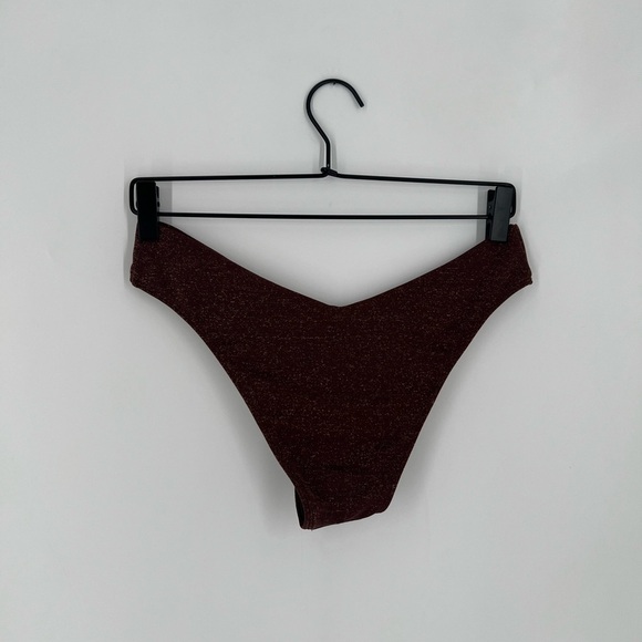 Abercrombie & Fitch Tall Side High Leg Cheeky Bikini Brown Shimmer Bottoms - Picture 5 of 5